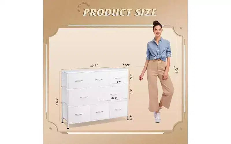 DEXYLLO 8 Drawer Dresser for Bedroom, Fabric Dresser with Large Storage Drawer Unit for Entryway, Chest of Drawers for Living Room