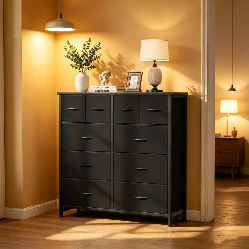 JIONJOY 10-Drawer Storage Cabinet - Easy Assembly Organizer for Bedroom, with Qnti-Toppling Design and Adjustable Feet,Black