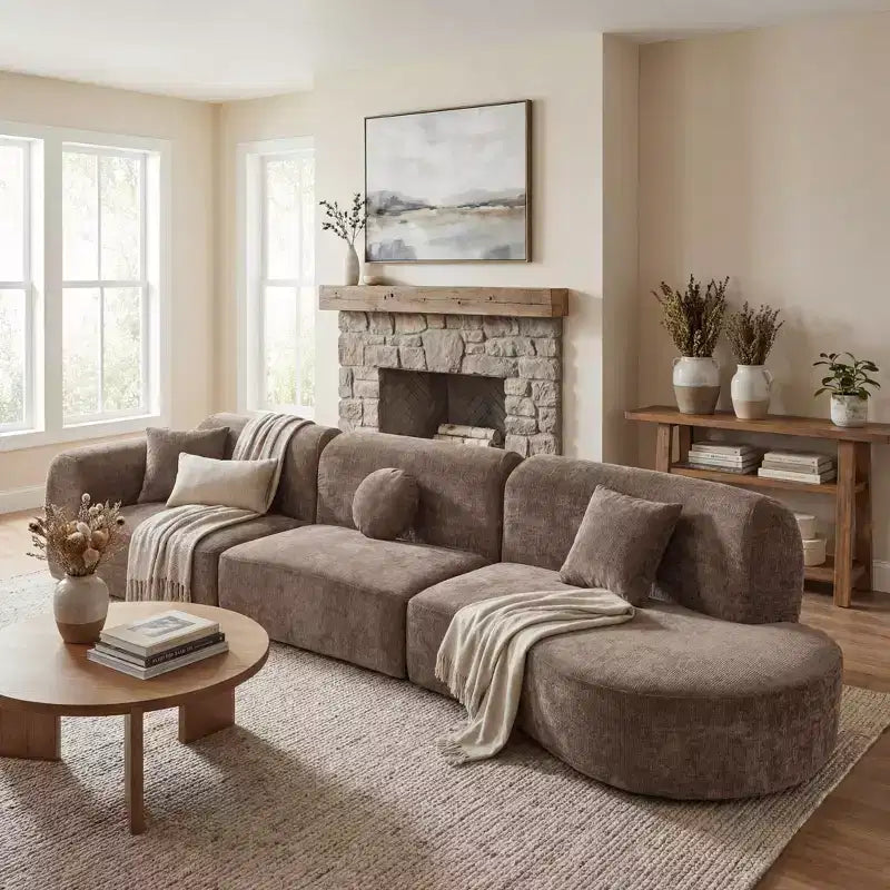 Christopher Knight Home Isolde 140 Modern 4-Seater Upholstered Curved Sectional Sofa