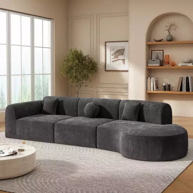Christopher Knight Home Isolde 140 Modern 4-Seater Upholstered Curved Sectional Sofa