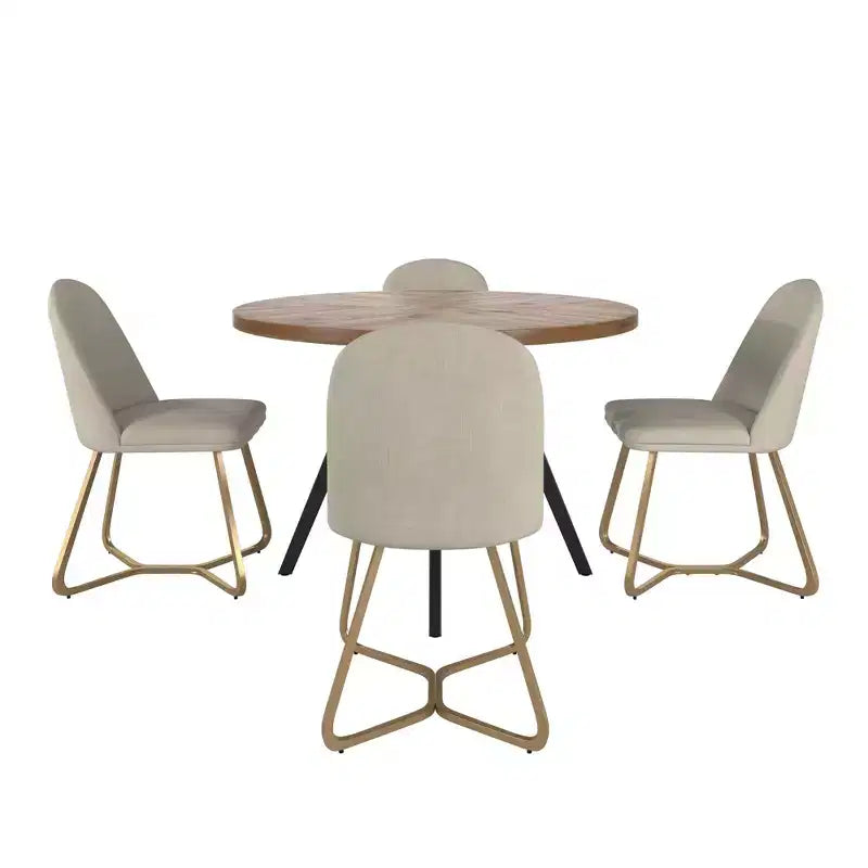Jolana 45 Round Oak Top Black Finish Dining Table and Linen Upholstered Dining Chairs Set - iNSPIRE Q
