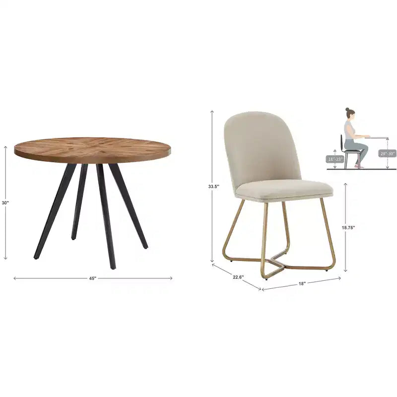 Jolana 45 Round Oak Top Black Finish Dining Table and Linen Upholstered Dining Chairs Set - iNSPIRE Q