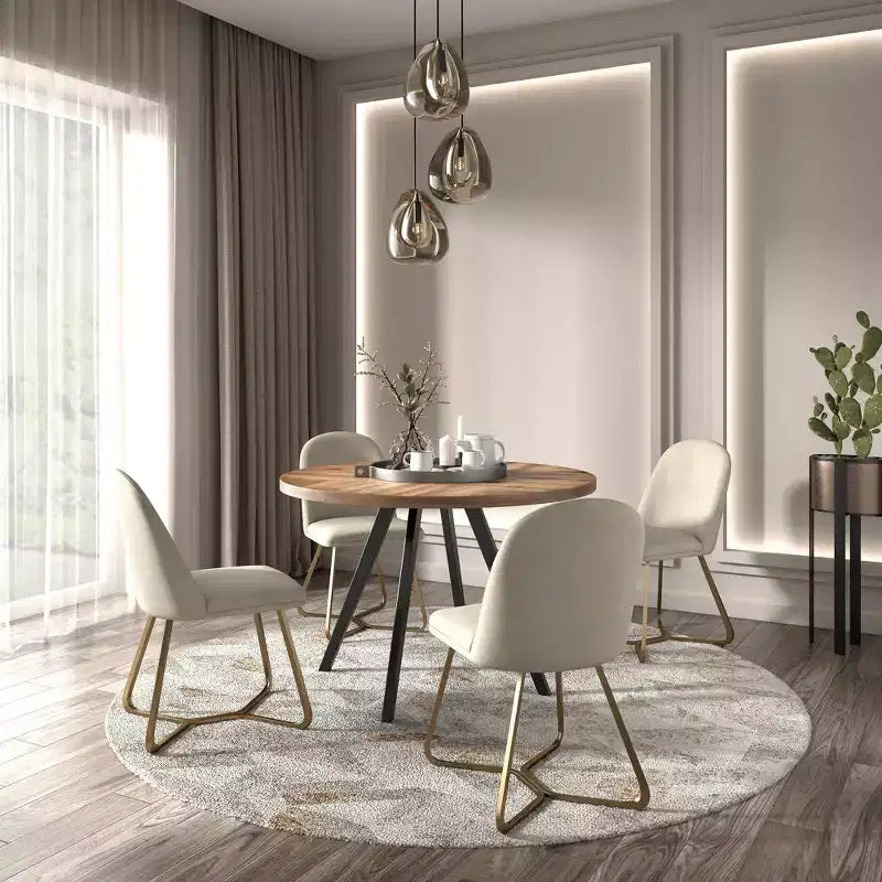 Jolana 45 Round Oak Top Black Finish Dining Table and Linen Upholstered Dining Chairs Set - iNSPIRE Q