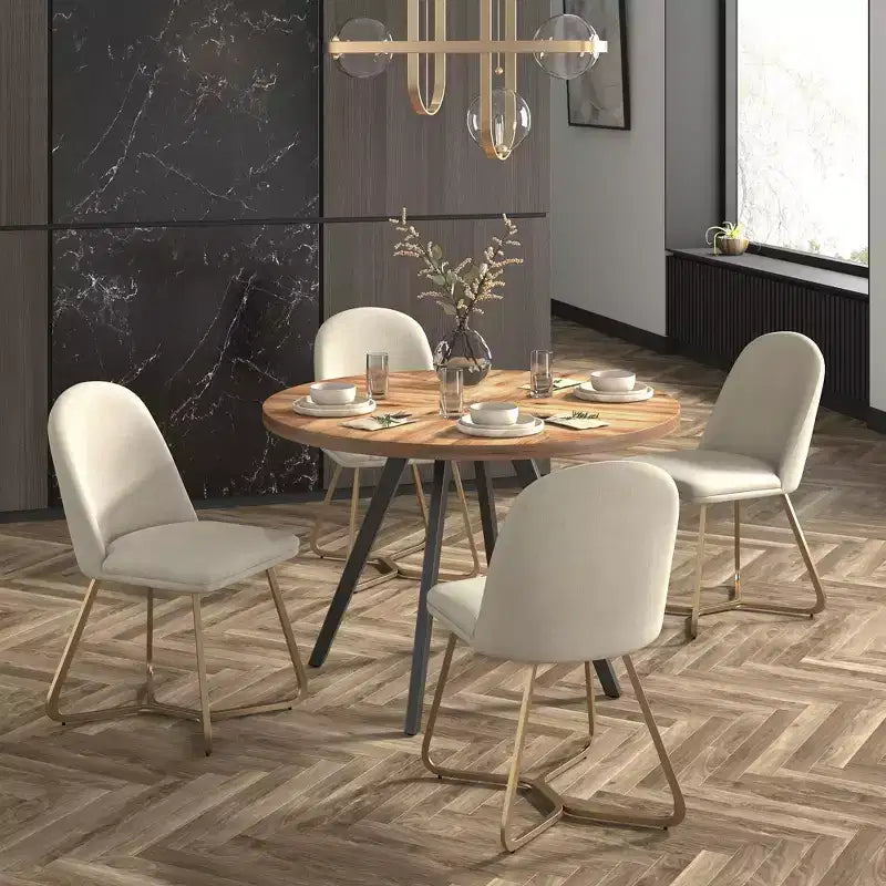 Jolana 45 Round Oak Top Black Finish Dining Table and Linen Upholstered Dining Chairs Set - iNSPIRE Q