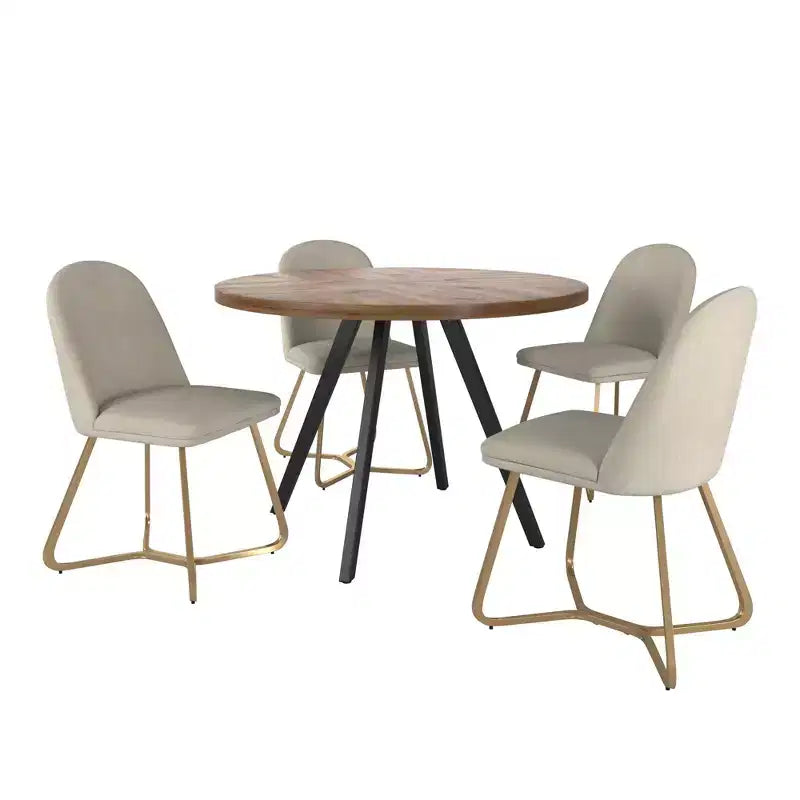 Jolana 45 Round Oak Top Black Finish Dining Table and Linen Upholstered Dining Chairs Set - iNSPIRE Q