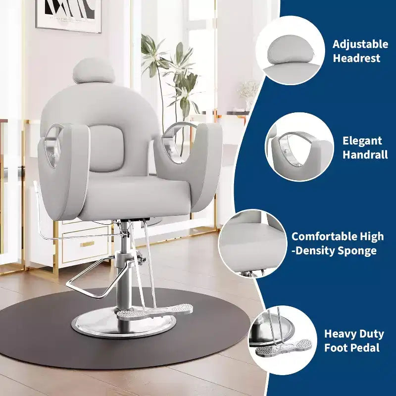 Acekool Reclining Salon Chair Hydraulic Barber Chair 360 Swivel Height Adjustable with Footrest