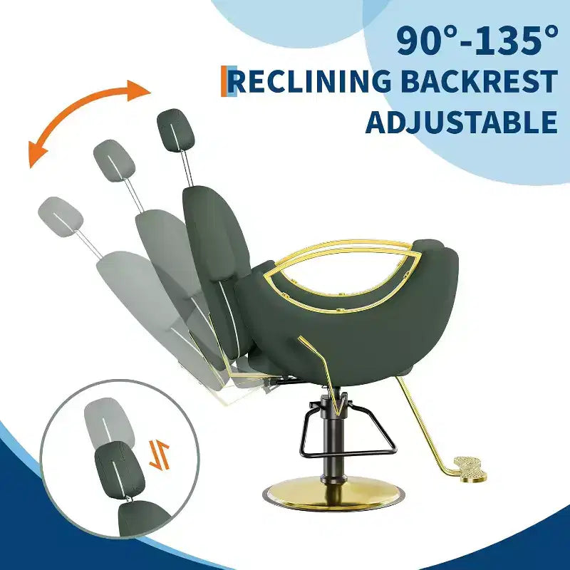 Acekool Reclining Salon Chair Hydraulic Barber Chair 360 Swivel Height Adjustable with Footrest