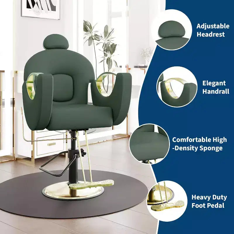 Acekool Reclining Salon Chair Hydraulic Barber Chair 360 Swivel Height Adjustable with Footrest