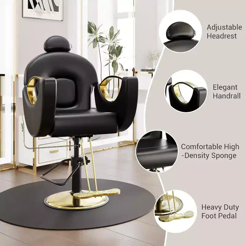 Acekool Reclining Salon Chair Hydraulic Barber Chair 360 Swivel Height Adjustable with Footrest