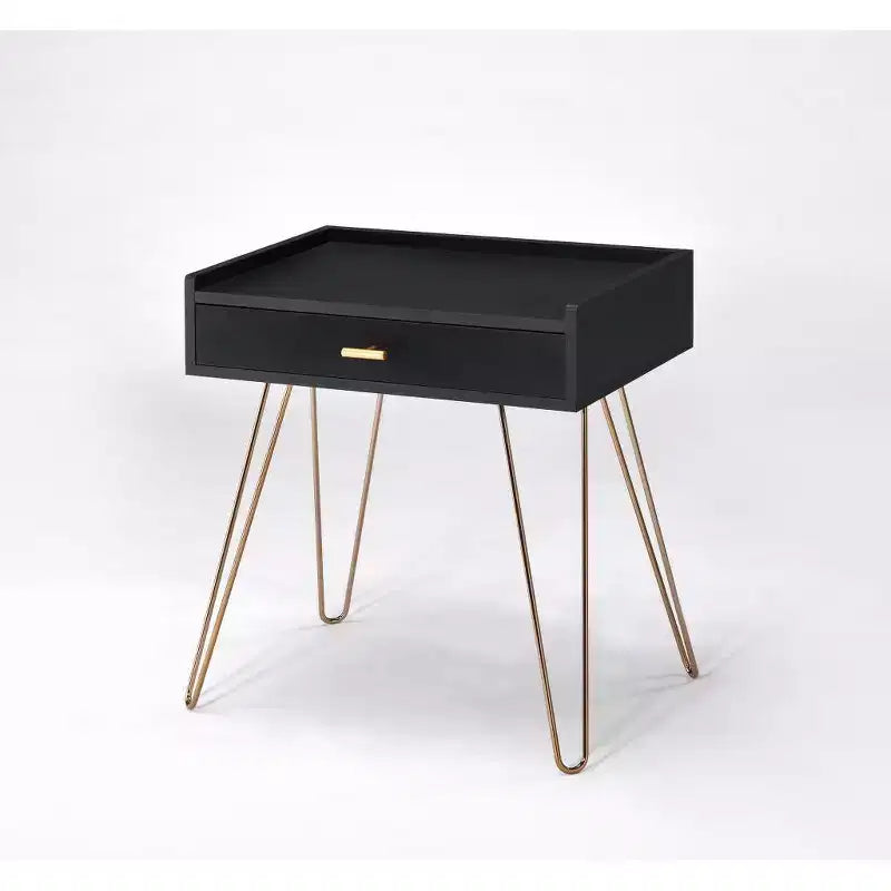 HomeRoots 24 Gold And Black End Table With Drawer