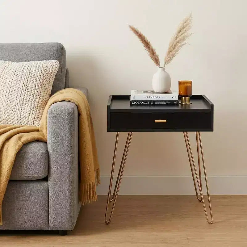 HomeRoots 24 Gold And Black End Table With Drawer