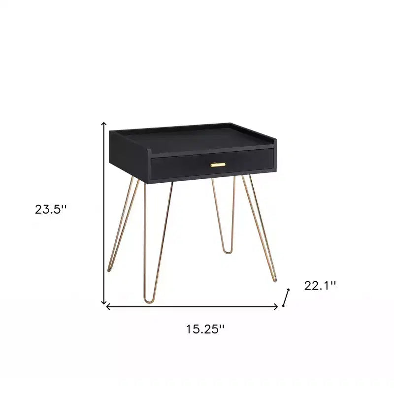 HomeRoots 24 Gold And Black End Table With Drawer