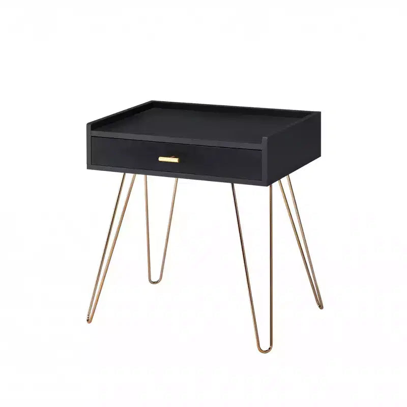 HomeRoots 24 Gold And Black End Table With Drawer