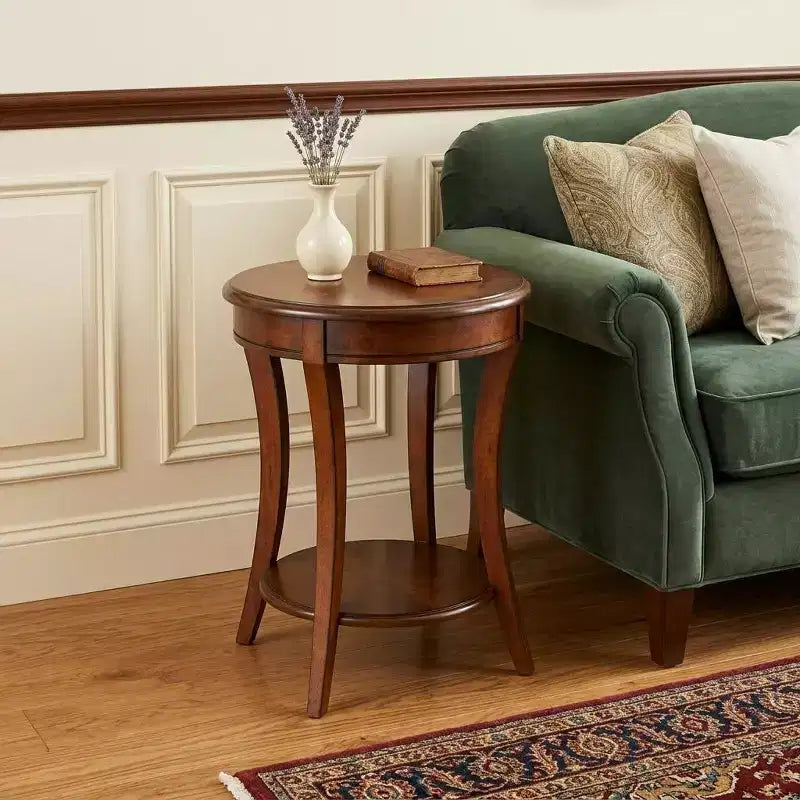 HomeRoots 26 Brown Wood And Wood Round End Table With Shelf