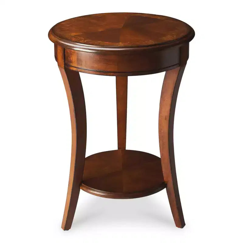 HomeRoots 26 Brown Wood And Wood Round End Table With Shelf