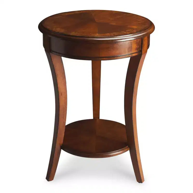HomeRoots 26 Brown Wood And Wood Round End Table With Shelf
