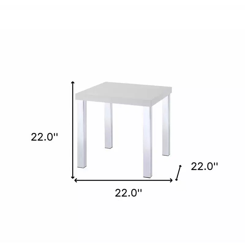 HomeRoots 22 Chrome And White High Gloss Square End Table