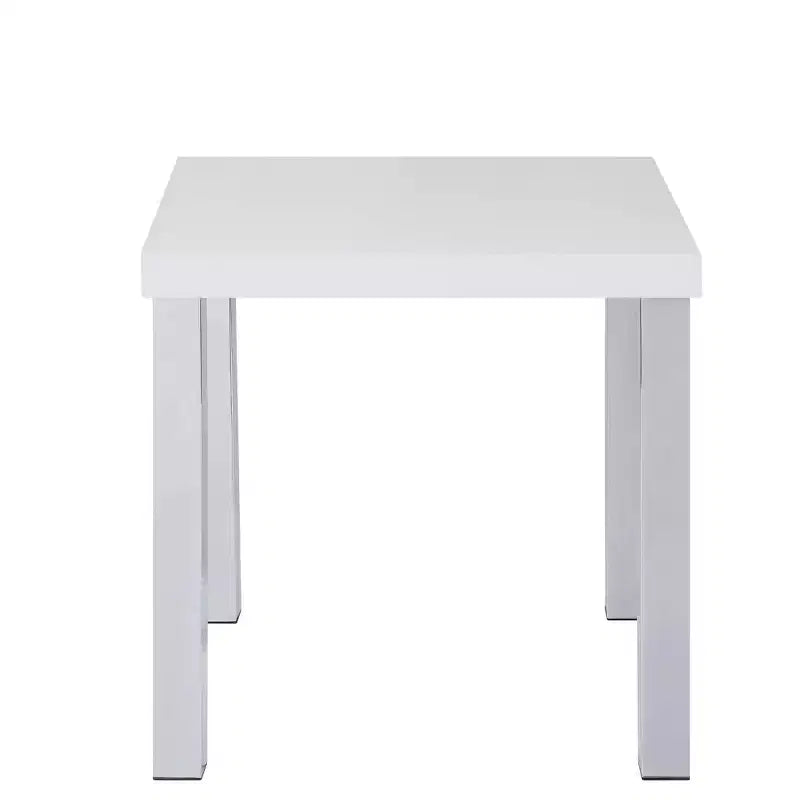 HomeRoots 22 Chrome And White High Gloss Square End Table