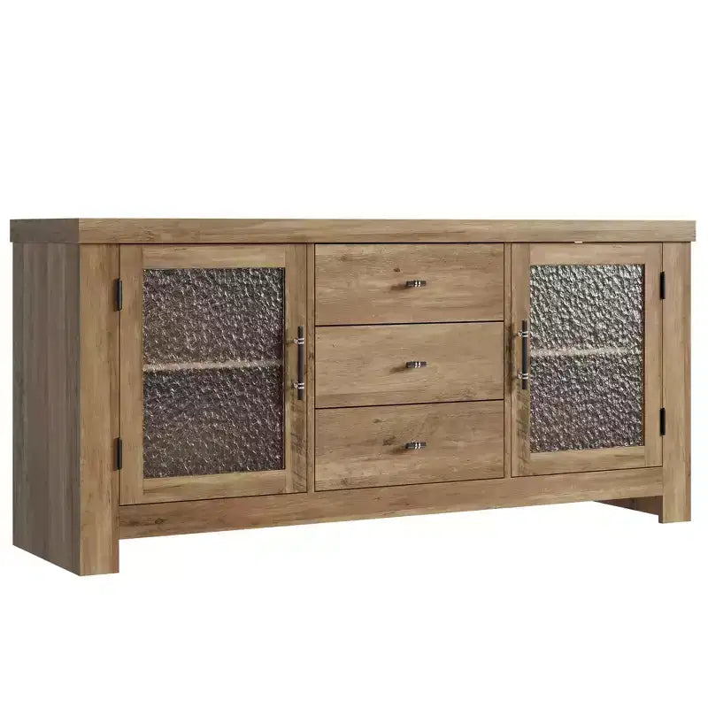 54.4 Wood Buffet Sideboard Credenza w/ 2 Glass Doors & 3 Drawers, Accent Storage Cabinet Kitchen Coffee Bar TV Stand for Dining & Living Room