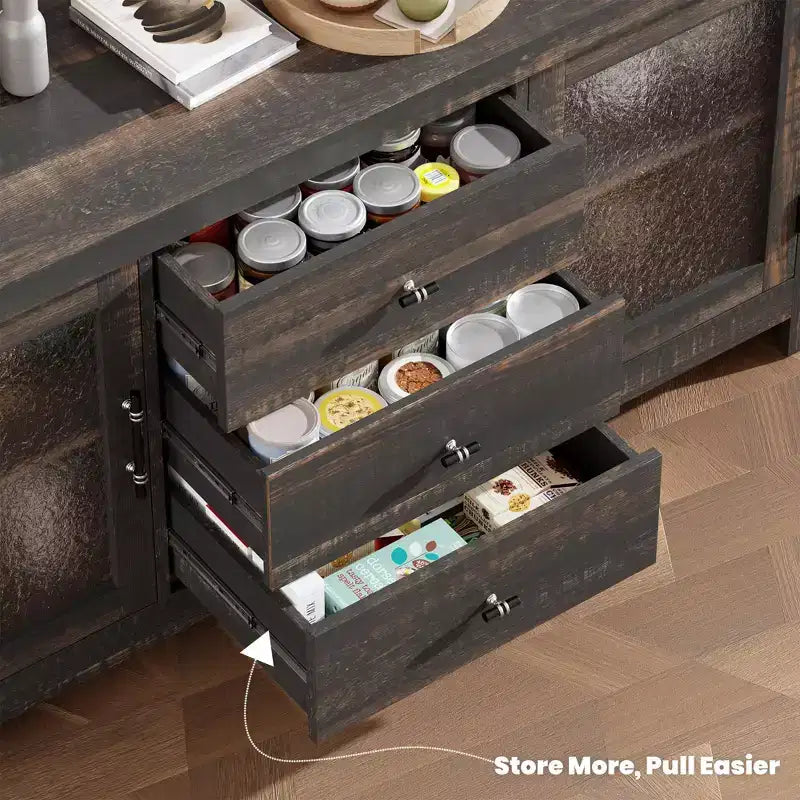 54.4 Wood Buffet Sideboard Credenza w/ 2 Glass Doors & 3 Drawers, Accent Storage Cabinet Kitchen Coffee Bar TV Stand for Dining & Living Room