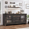 54.4 Wood Buffet Sideboard Credenza w/ 2 Glass Doors & 3 Drawers, Accent Storage Cabinet Kitchen Coffee Bar TV Stand for Dining & Living Room