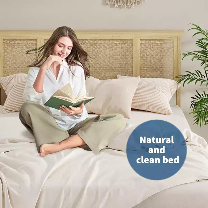 Bed Frame with 4 Drawers, Metal Platform Bed with Rattan Headboard, Wooden Slats, No Box Spring Needed, Natural
