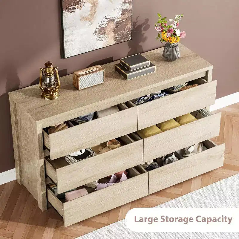 Modern 6 Drawer Dresser,47.2'' Wide Wood Chest of Drawers - Large Storage Cabinet for Living Room, Hallway, Entryway