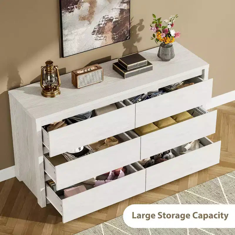 Modern 6 Drawer Dresser,47.2'' Wide Wood Chest of Drawers - Large Storage Cabinet for Living Room, Hallway, Entryway
