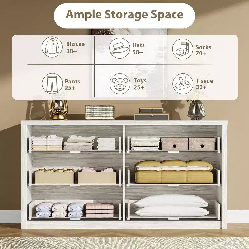 Modern 6 Drawer Dresser,47.2'' Wide Wood Chest of Drawers - Large Storage Cabinet for Living Room, Hallway, Entryway