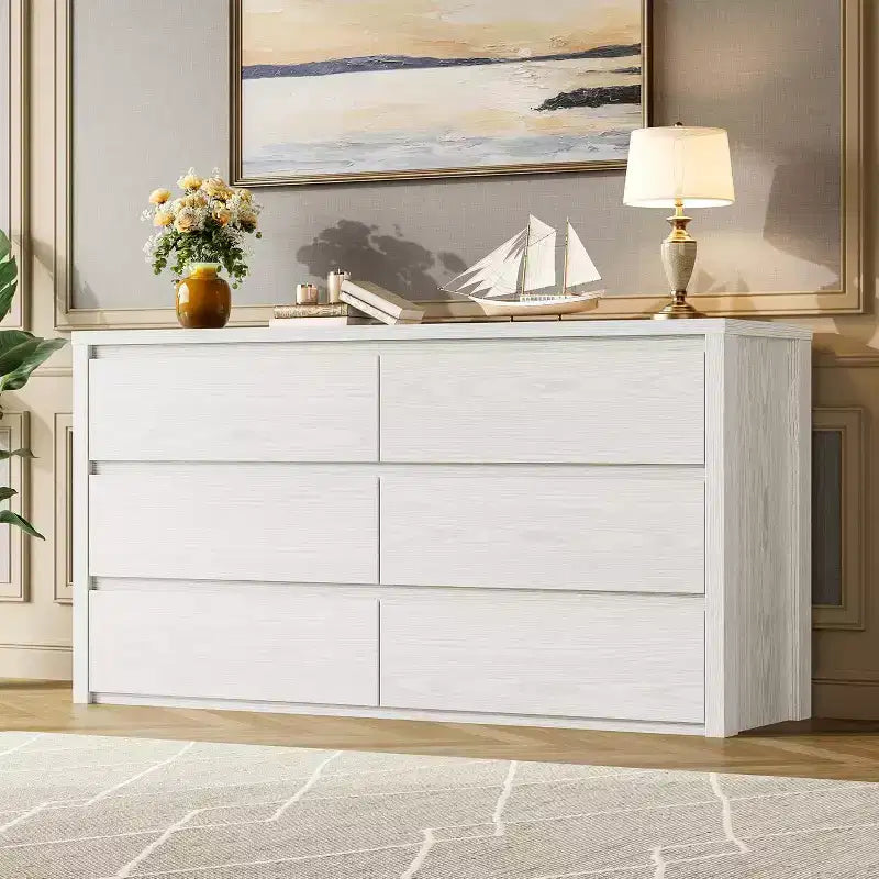 Modern 6 Drawer Dresser,47.2'' Wide Wood Chest of Drawers - Large Storage Cabinet for Living Room, Hallway, Entryway