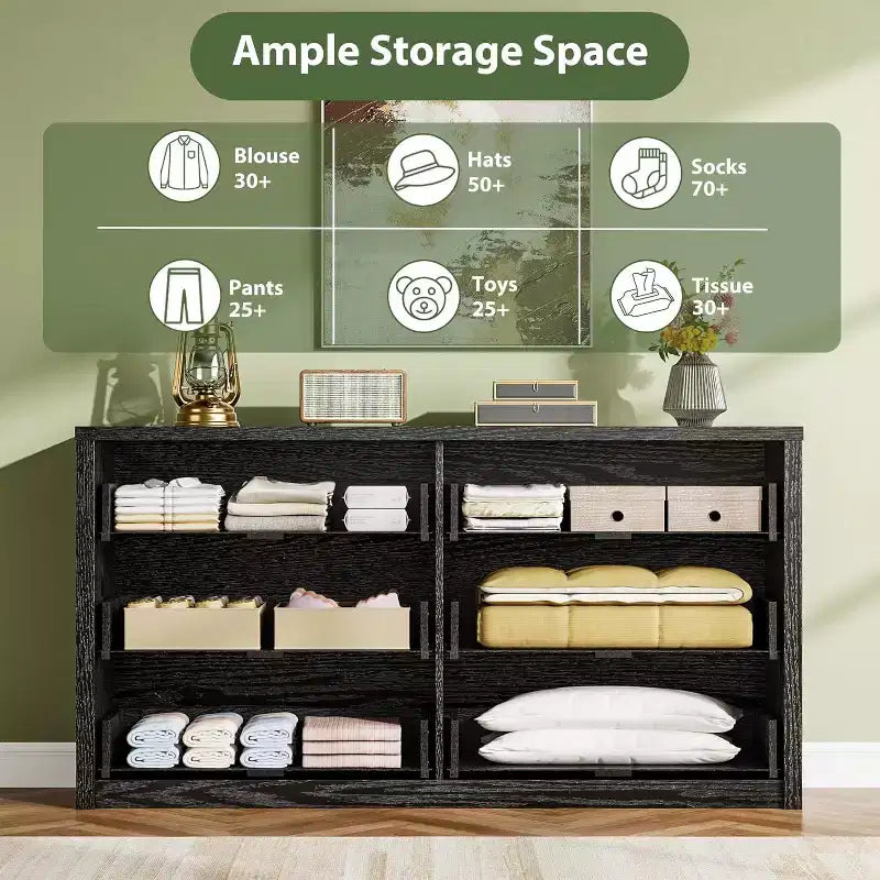 Modern 6 Drawer Dresser,47.2'' Wide Wood Chest of Drawers - Large Storage Cabinet for Living Room, Hallway, Entryway