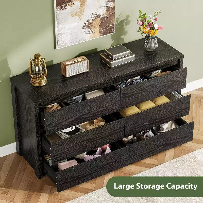 Modern 6 Drawer Dresser,47.2'' Wide Wood Chest of Drawers - Large Storage Cabinet for Living Room, Hallway, Entryway