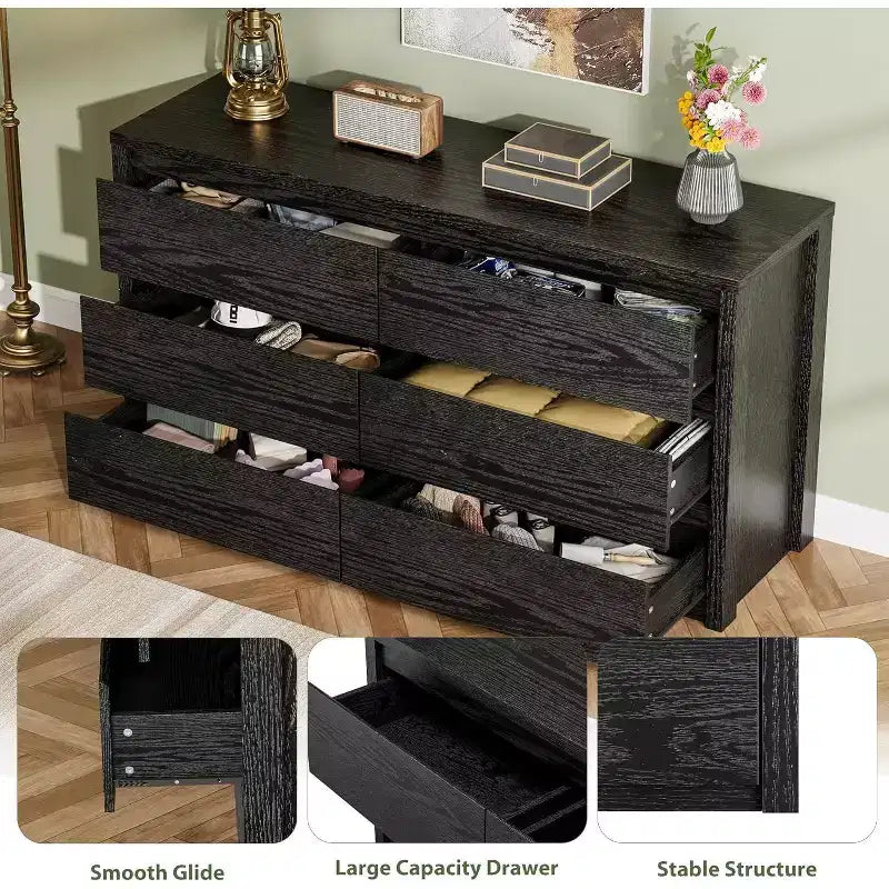 Modern 6 Drawer Dresser,47.2'' Wide Wood Chest of Drawers - Large Storage Cabinet for Living Room, Hallway, Entryway