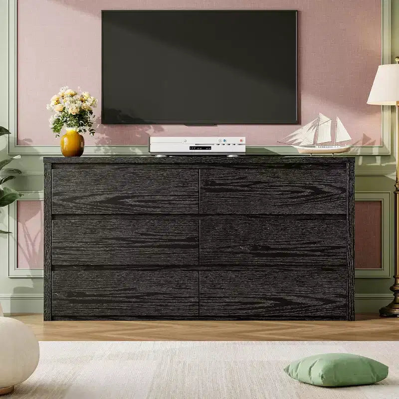 Modern 6 Drawer Dresser,47.2'' Wide Wood Chest of Drawers - Large Storage Cabinet for Living Room, Hallway, Entryway