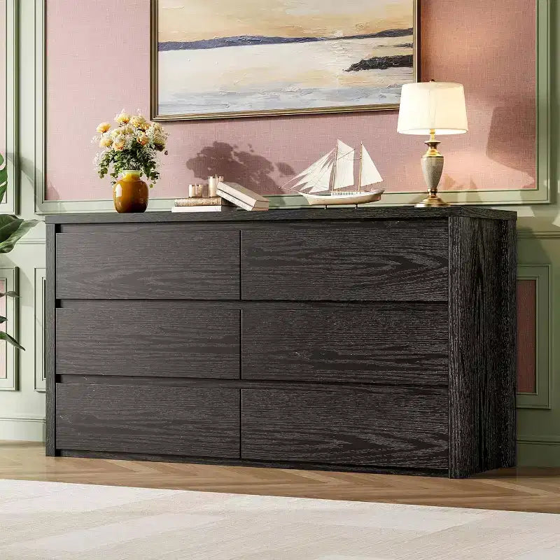 Modern 6 Drawer Dresser,47.2'' Wide Wood Chest of Drawers - Large Storage Cabinet for Living Room, Hallway, Entryway
