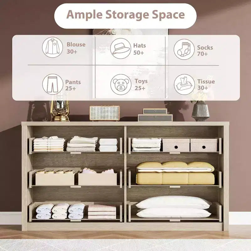 Modern 6 Drawer Dresser,47.2'' Wide Wood Chest of Drawers - Large Storage Cabinet for Living Room, Hallway, Entryway