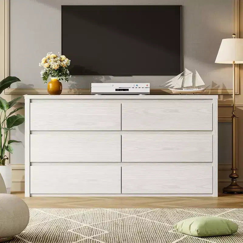 Modern 6 Drawer Dresser,47.2'' Wide Wood Chest of Drawers - Large Storage Cabinet for Living Room, Hallway, Entryway