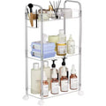 Aeelleea 3 Tier Acrylic Rolling Storage Cart, Clear Bathroom Organizer with Wheels, Extendable Shelves, Hooks & Cup Holder for Laundry, Office & Room