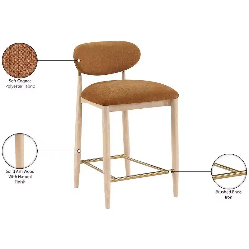 Meridian Furniture Riccio Natural Finish Performance Fabric Counter Stool