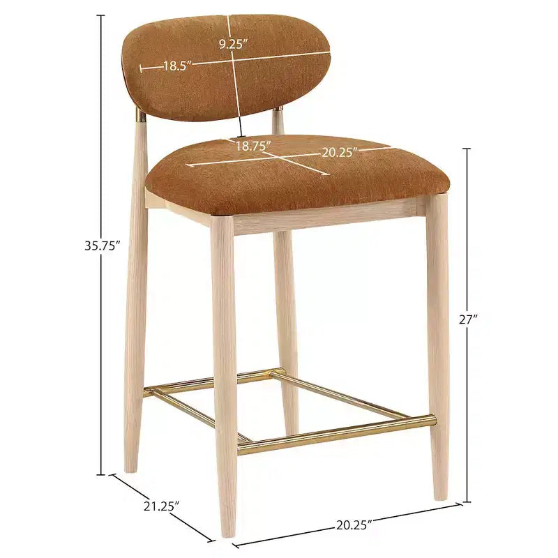 Meridian Furniture Riccio Natural Finish Performance Fabric Counter Stool
