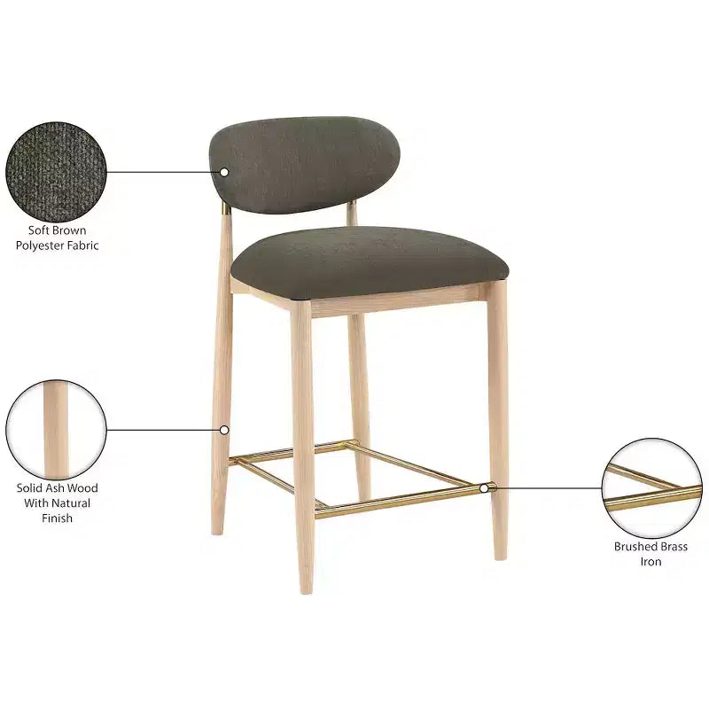 Meridian Furniture Riccio Natural Finish Performance Fabric Counter Stool