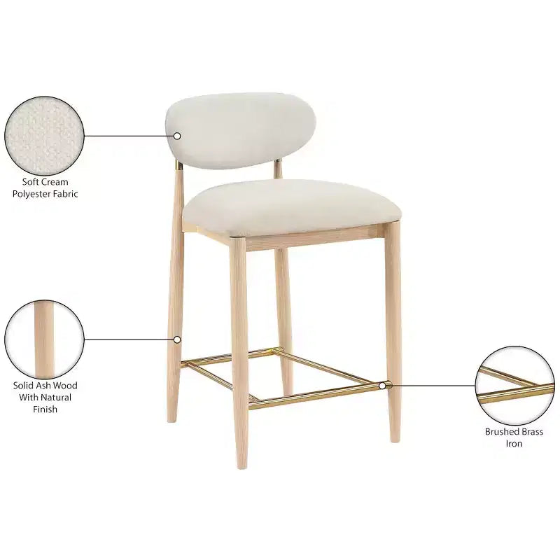 Meridian Furniture Riccio Natural Finish Performance Fabric Counter Stool