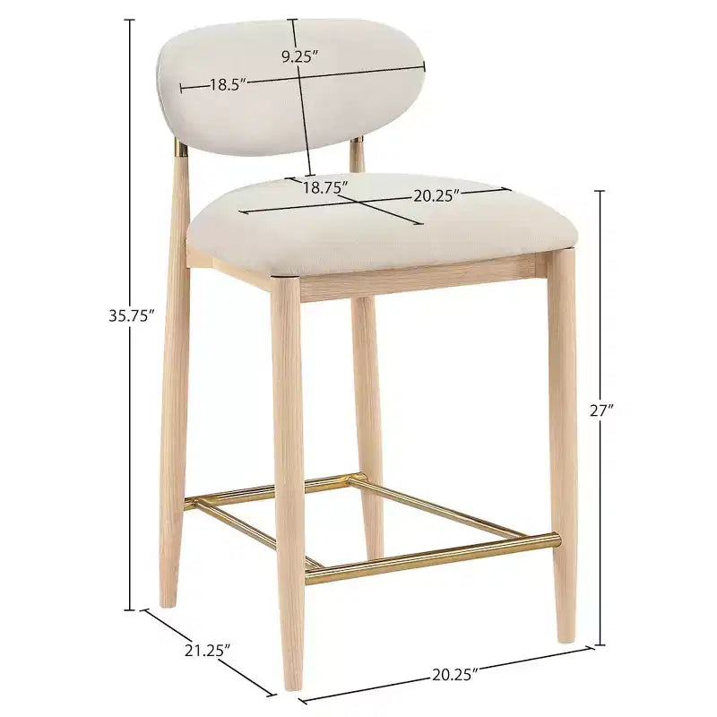 Meridian Furniture Riccio Natural Finish Performance Fabric Counter Stool