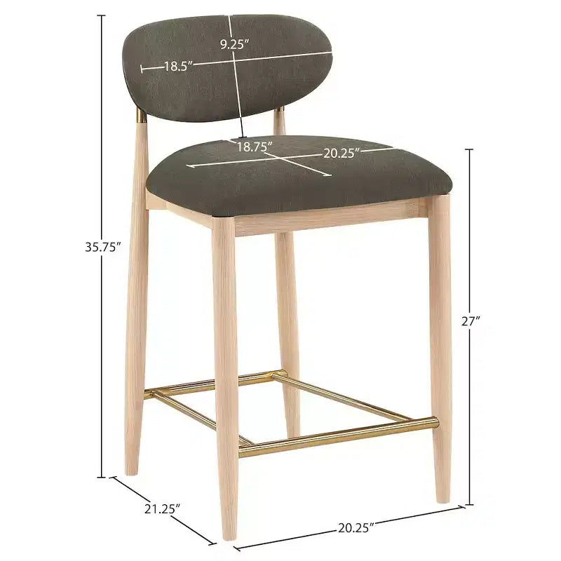 Meridian Furniture Riccio Natural Finish Performance Fabric Counter Stool