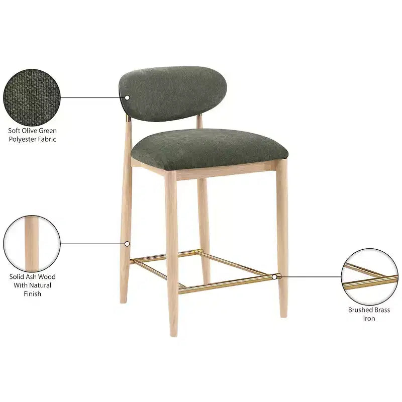 Meridian Furniture Riccio Natural Finish Performance Fabric Counter Stool