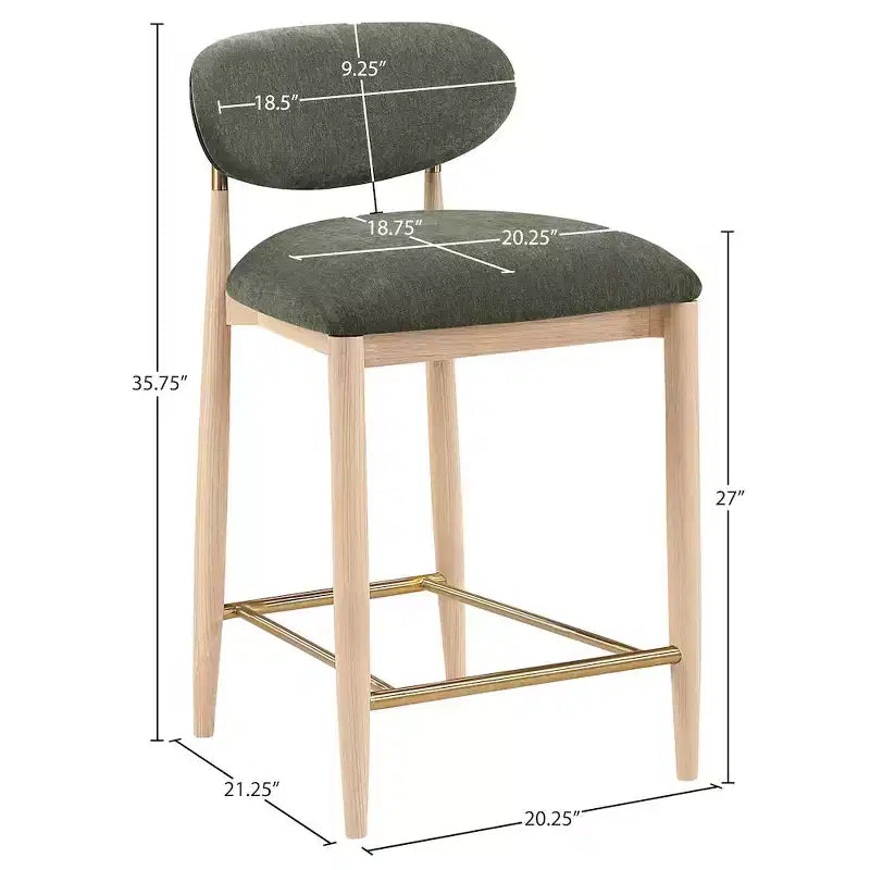 Meridian Furniture Riccio Natural Finish Performance Fabric Counter Stool