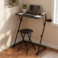 FurnitureR Folding Table and Stool Set, Adjustable Height Tray Table with Tilting Top and Cup Holder, Portable Desk for Bed, Sofa, Study or Outdoor