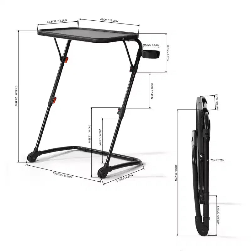 FurnitureR Folding Table and Stool Set, Adjustable Height Tray Table with Tilting Top and Cup Holder, Portable Desk for Bed, Sofa, Study or Outdoor