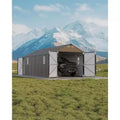 LinTimes 12x25FT Metal Carport Fully Enclosed Garage Shelter with Vertical Rain Roof All-Steel Structure Heavy Duty Garden Storage Shed