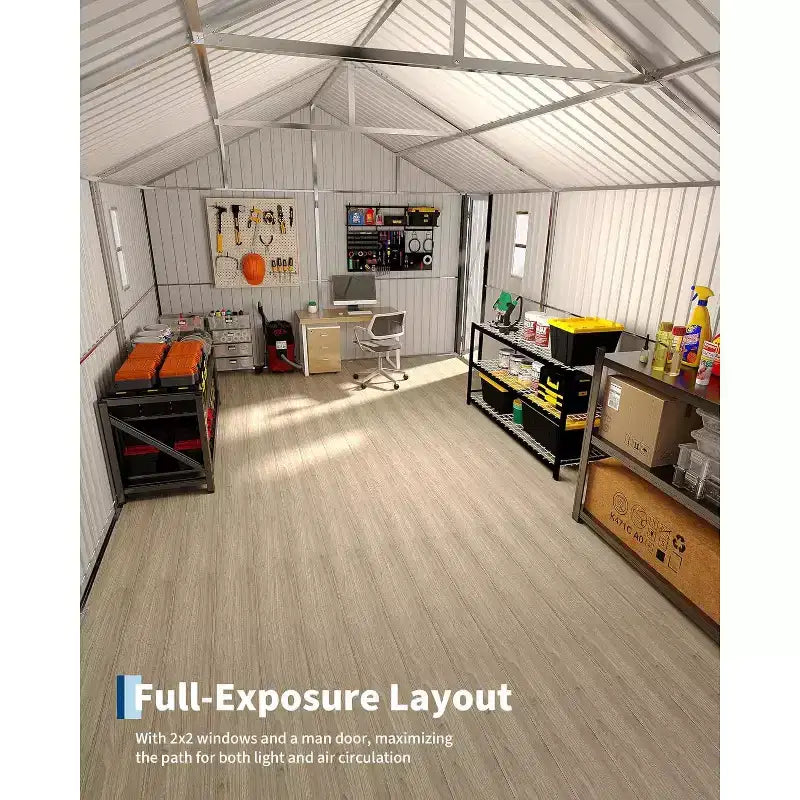 LinTimes 12x25FT Metal Carport Fully Enclosed Garage Shelter with Vertical Rain Roof All-Steel Structure Heavy Duty Garden Storage Shed